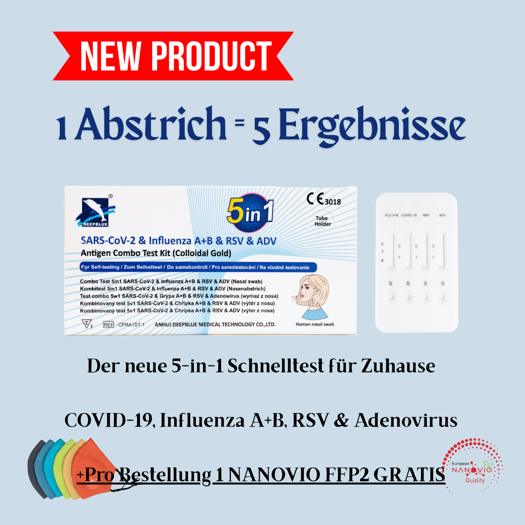 DeepBlue 5-in-1 Antigen-Schnelltest – Der innovative Kombitest für COVID-19, Influenza A+B, RSV & Adenoviren