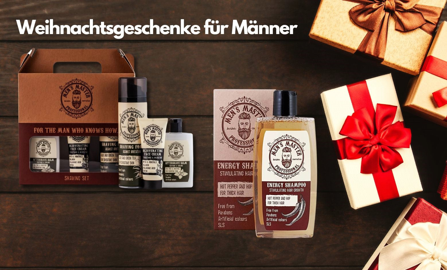 Weihnachtsgeschenke für Männer: Männersachen – Rasierer, Bartöl und Shampoo