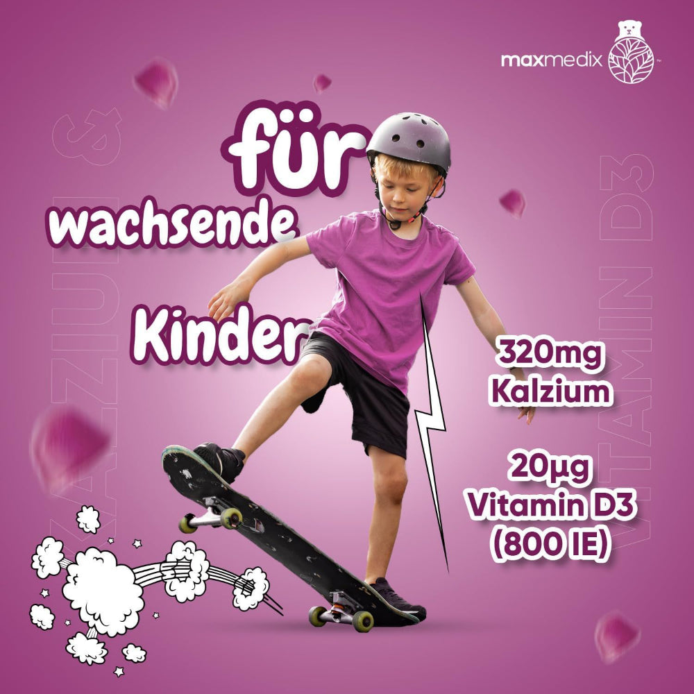 maxmedix | Kalcium & Vitamin D3 Gummibärchen für Kinder - 90 Stück