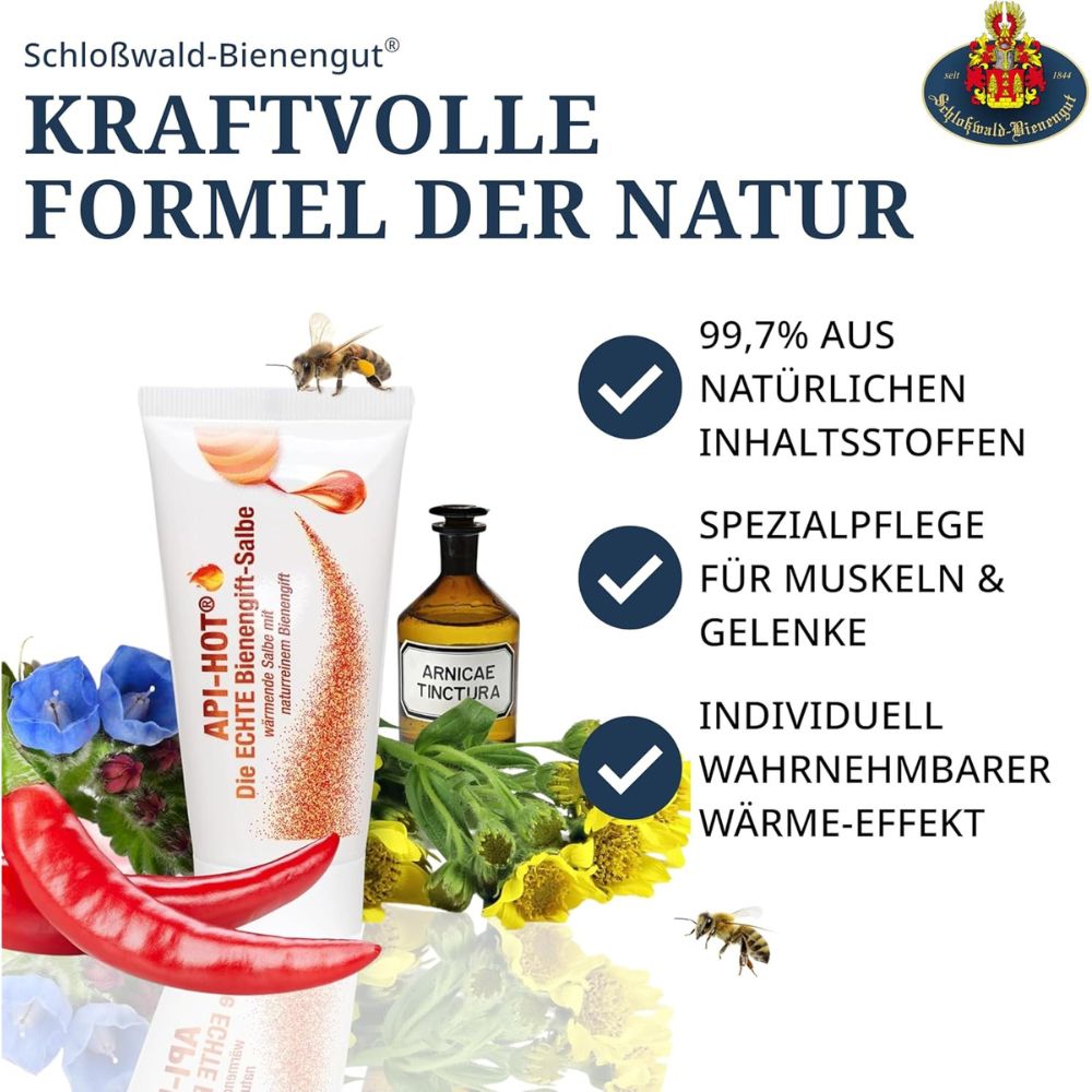Schloßwald-Bienengut® | Die ECHTE Bienengift-Salbe API-HOT® + API-REGENT® (2x50ml) + Gratis Probe
