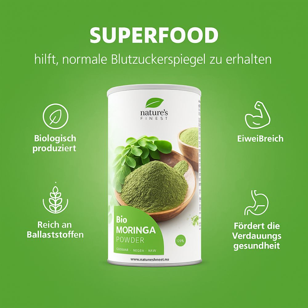 Nature's Finest | Bio Moringa Pulver für Blutzucker, Verdauung & Vitalität