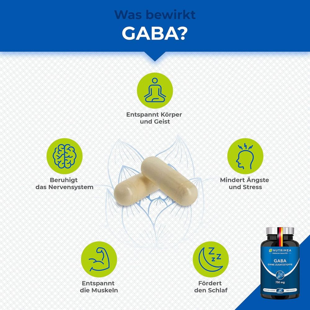 Nutrimea GABA Pur Pur 750mg · Hochdosiert & Ohne Zusätze · 60 Kapseln – Bild 2