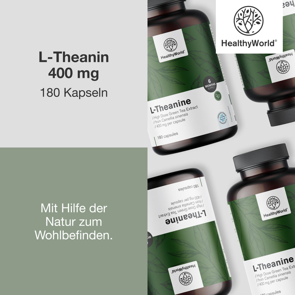 HealthyWorld L-Theanin 400 mg für Fokus und innere Ruhe · 180 Kapseln – Bild 2