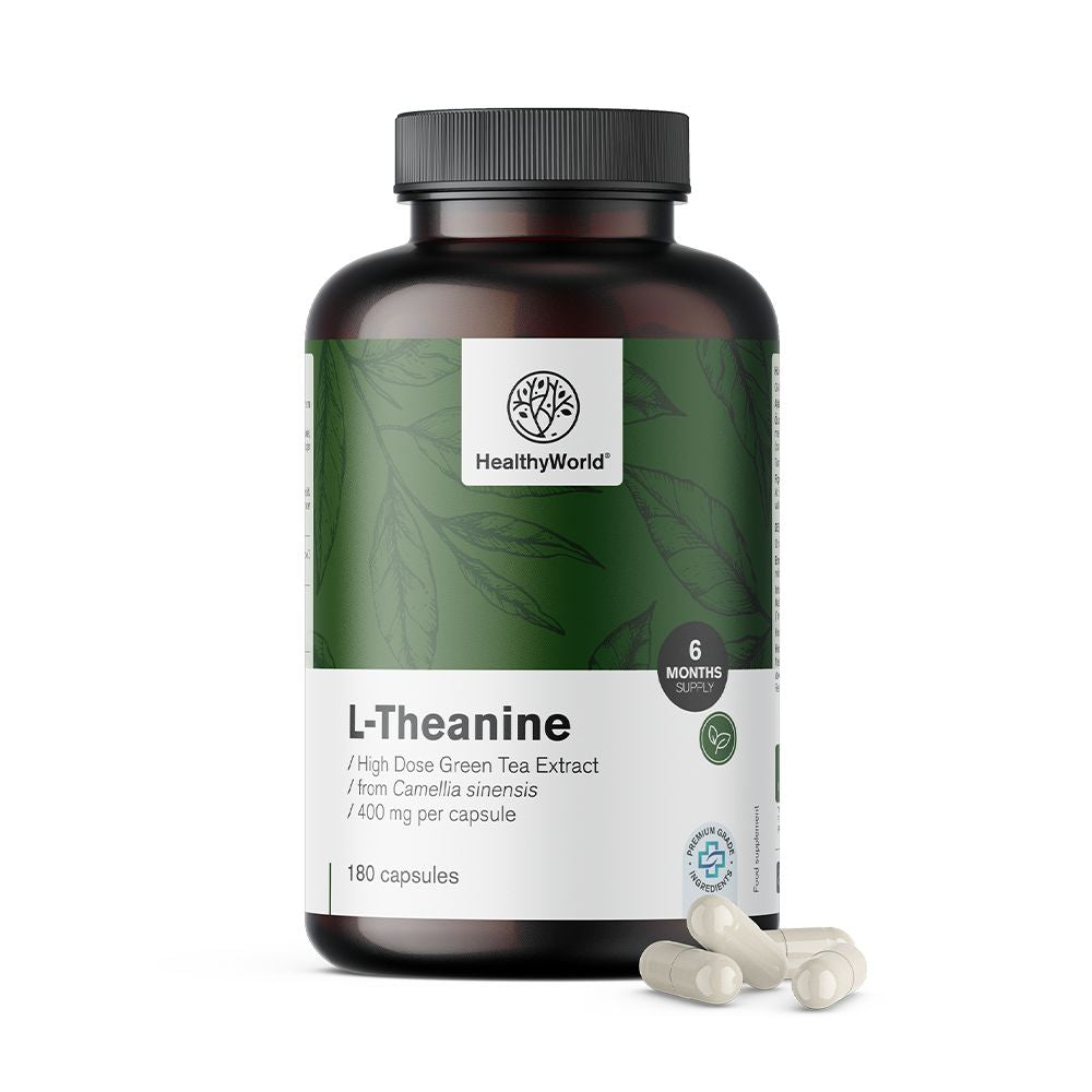 HealthyWorld L-Theanin 400 mg für Fokus und innere Ruhe · 180 Kapseln