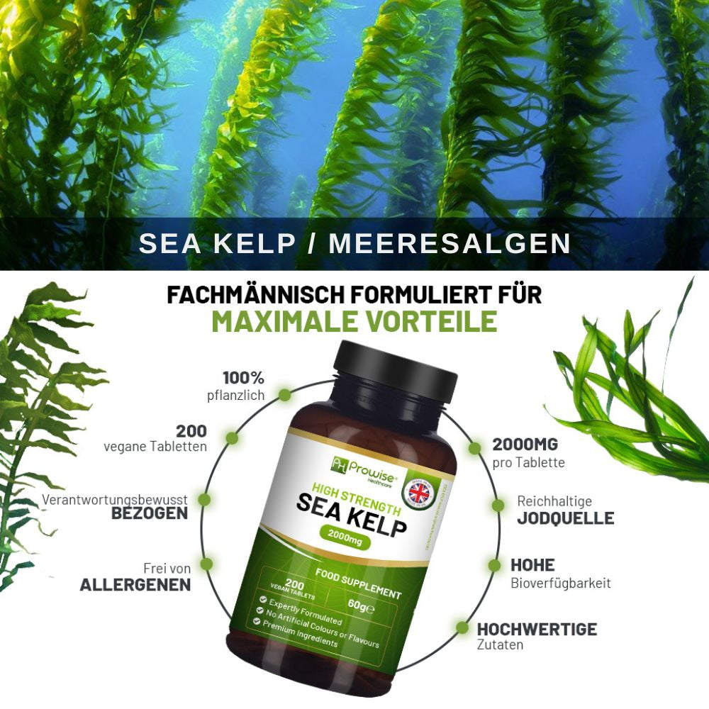 Prowise Healthcare Meeresalgen 2000 mg · Natürliche Jodquelle · 200 vegane Tabletten – Bild 2