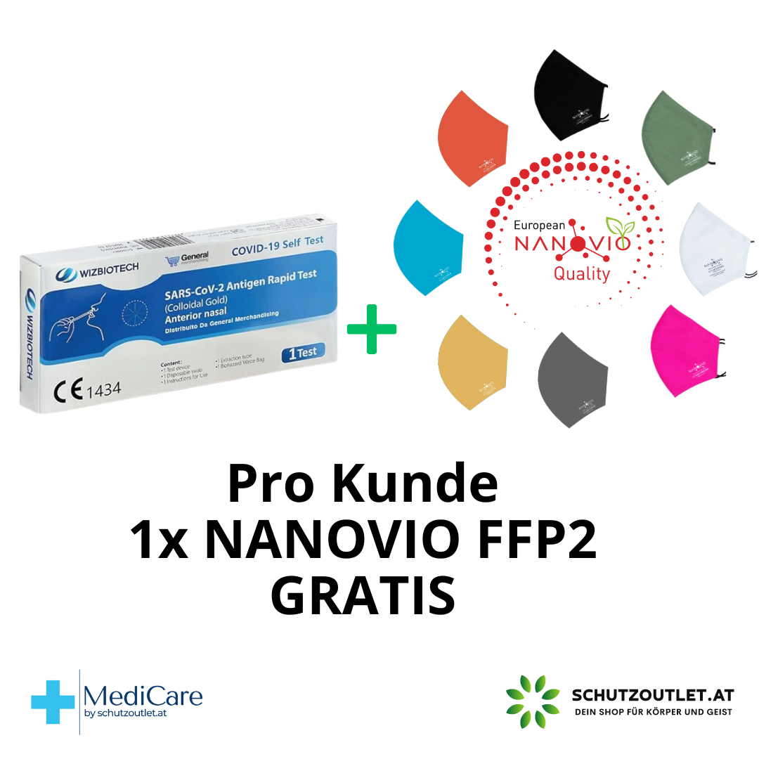 WizBiotech COVID-19 Antigen Corona Schnelltest + Gratis NANOVIO FFP2