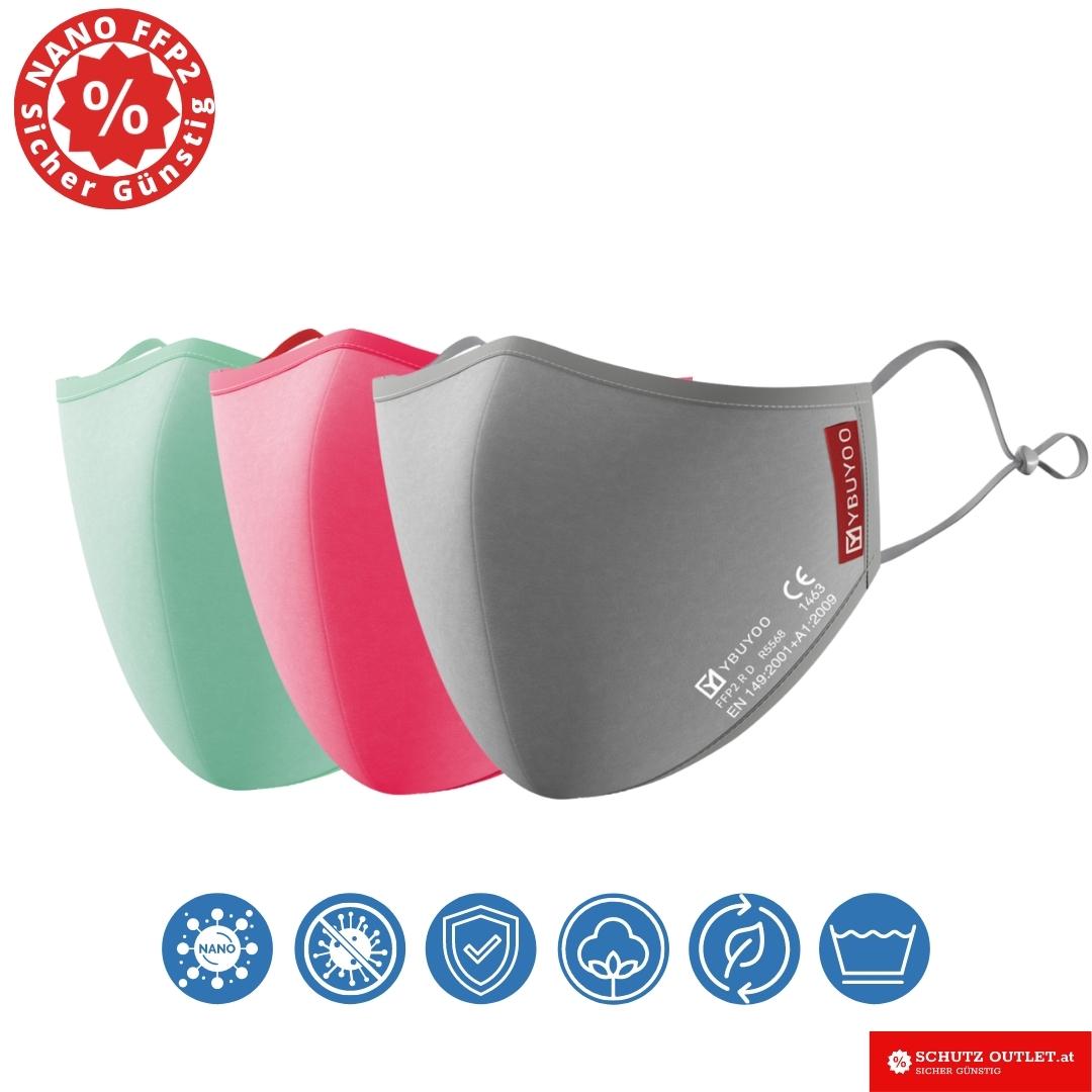 Nano FFP2 I Waschbar I 3 Farben MIX I 100% Baumwolle I NEU