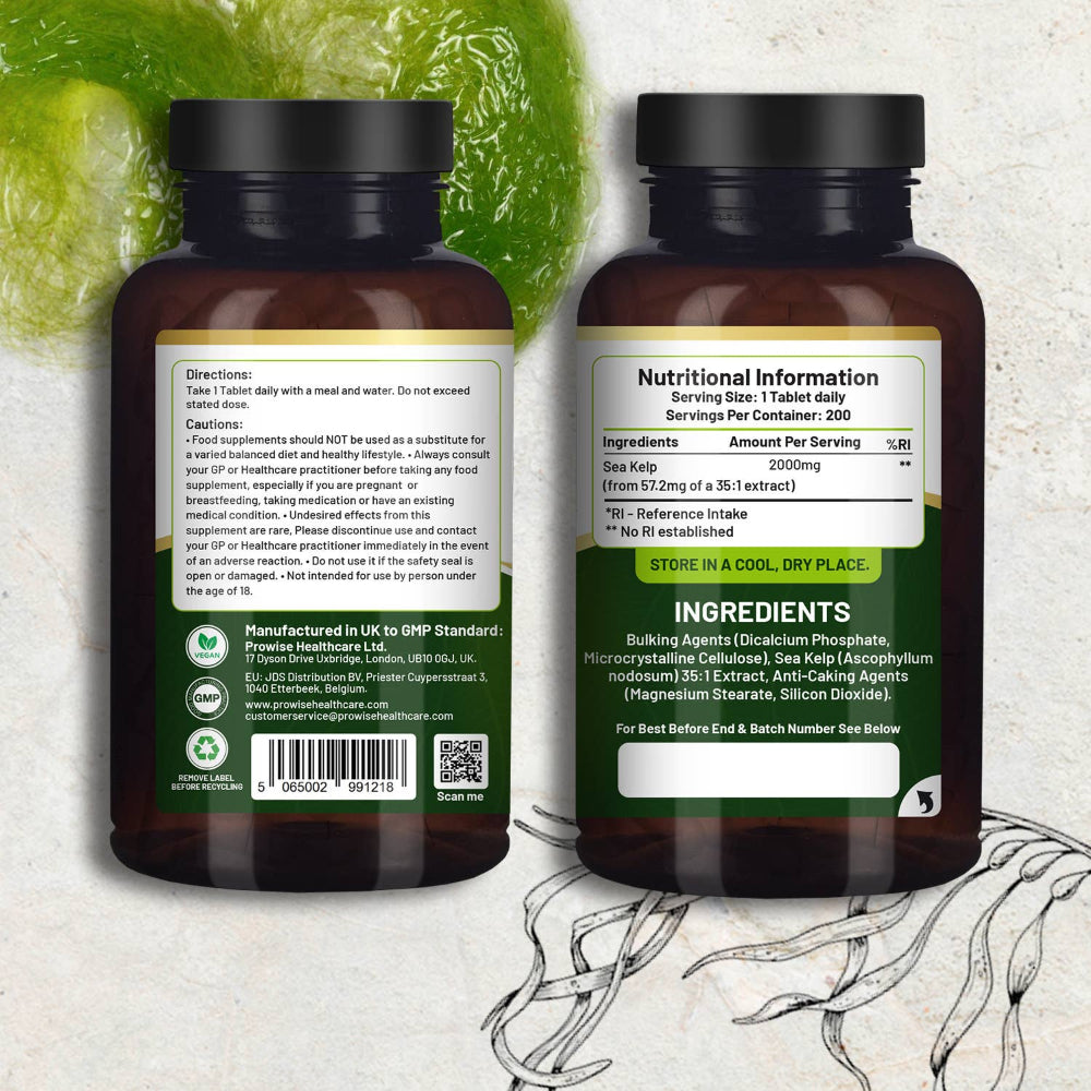 Prowise Healthcare | Meeresalgen 2000 mg - Natürliche Jodquelle - 200 vegane Tabletten