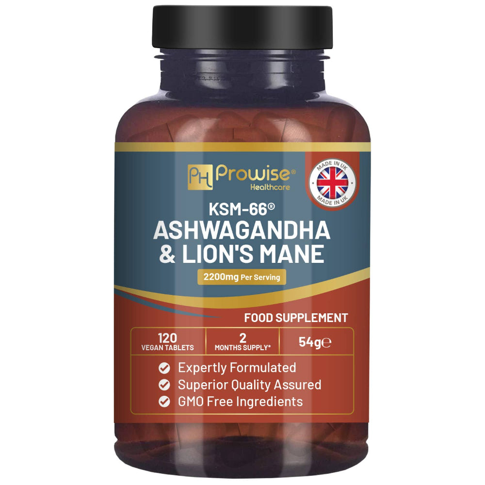 Prowise Healthcare | KSM-66 Ashwagandha- und Löwenmähne-Pilzextrakt - 120 vegane Tabletten