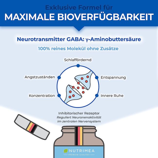 Nutrimea | GABA Pur 750mg | Reine Pulver Kapseln Hochdosiert | OHNE Zusätze & Vegan