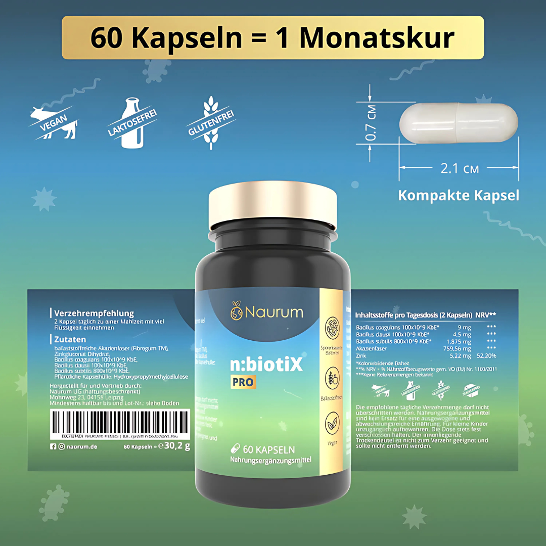 Naurum n:biotiX Pro - Sporenbasierte Bakterienkulturen mit Ballaststoffen und Zink
