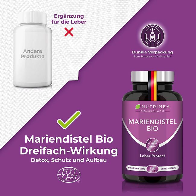 Nutrimea DETOX Mariendistel BIO | Natürlich Leber & Körper entgiften | Reines Mariendistel-Extrakt
