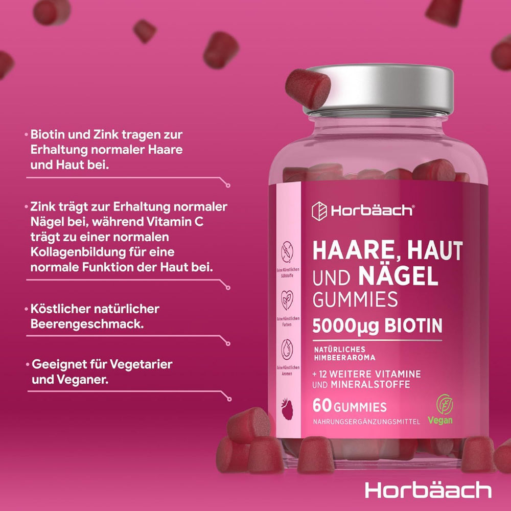 Horbaach | Haut, Haare & Nägel Gummies mit 5000μg Biotin - 60 Stück
