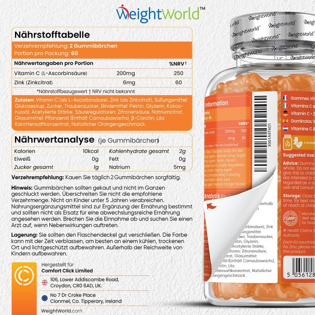 Weightworld | Vitamin C & Zink Gummibärchen - 120 Stück