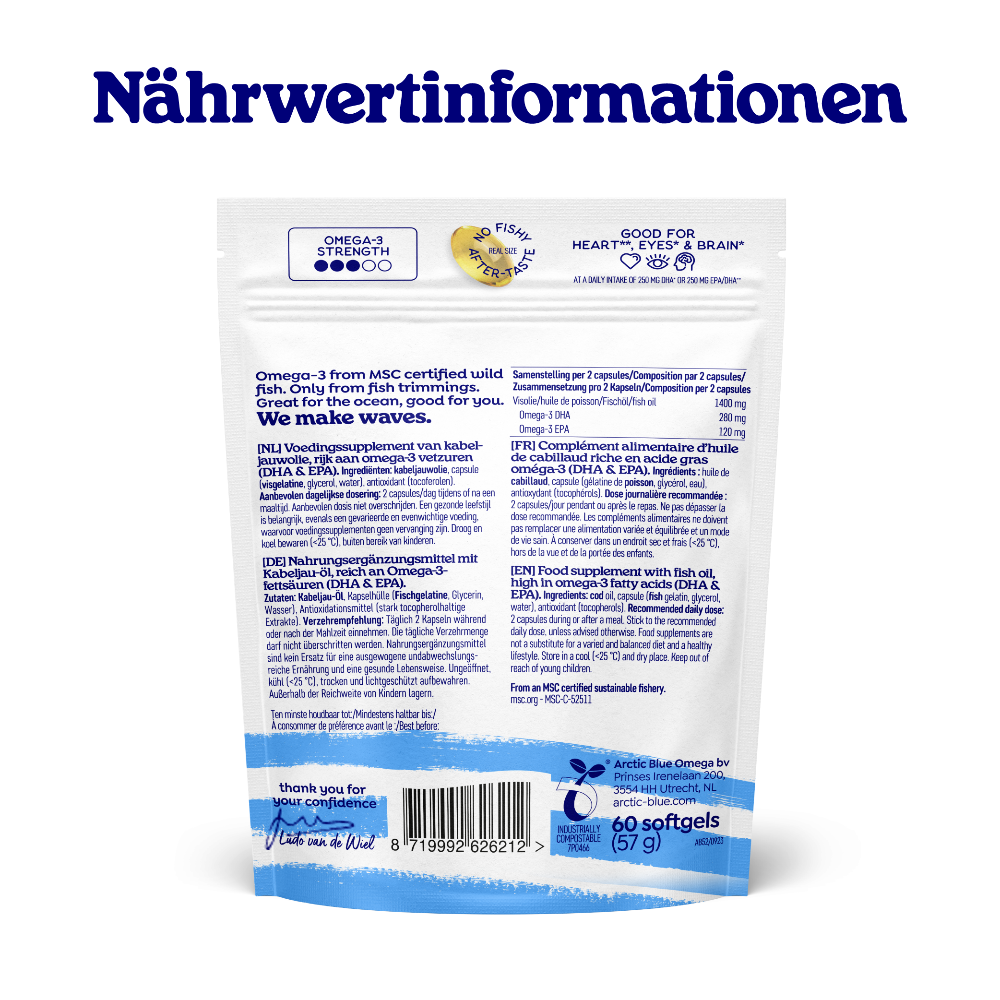Arctic Blue | Omega 3 DHA- und EPA-Fischöl - MSC (60 kleine Kapseln)