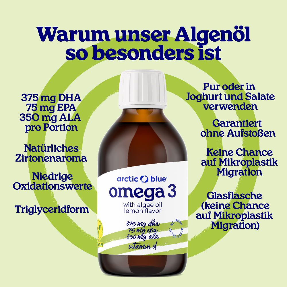Arctic Blue | Omega 3 Algenöl DHA + EPA und Hanfsamenöl ALA mit Vitamin D3