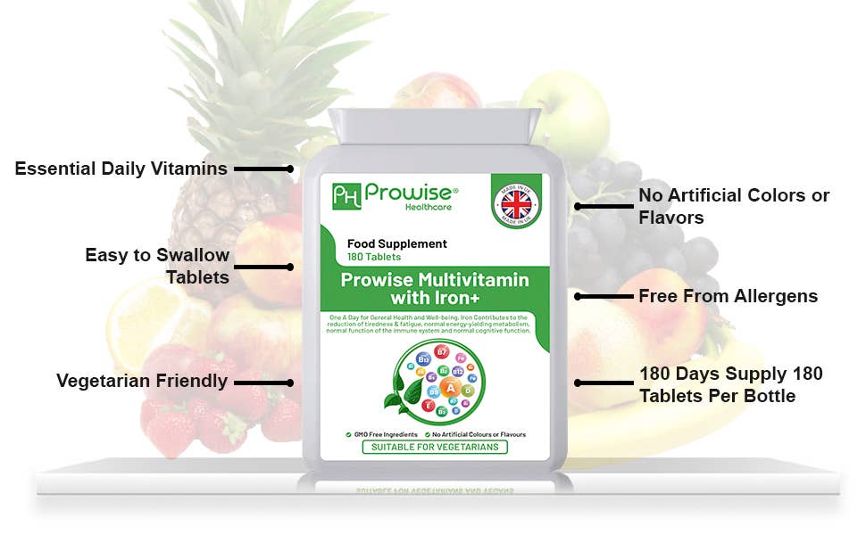 Prowise Healthcare Multivitamin mit Eisen, 180 Tabletten (6-Monatsvorrat) zur Unterstützung des Immunsystems