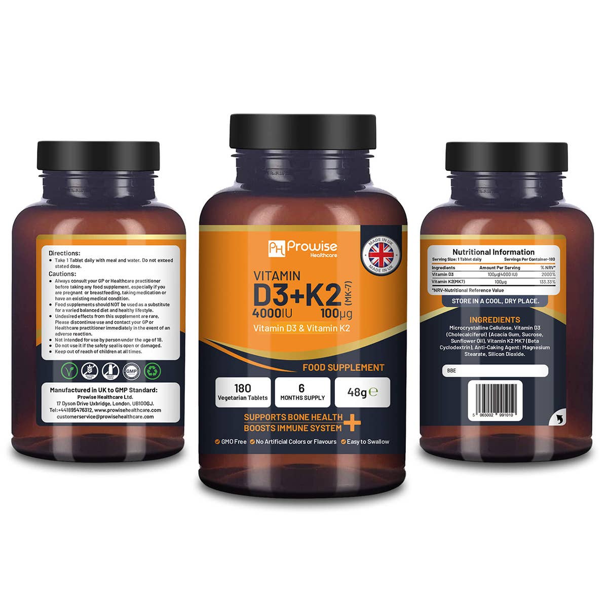 Prowise Healthcare | Vitamin D3 4000 IE & K2 MK7 100 µg - 180 Vegetarische Tabletten