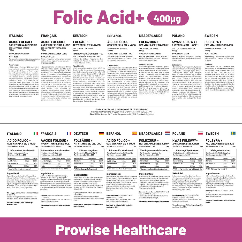 Prowise Healthcare | Folsäuretabletten Vitamin B9 400 µg – 400 vegane Tabletten