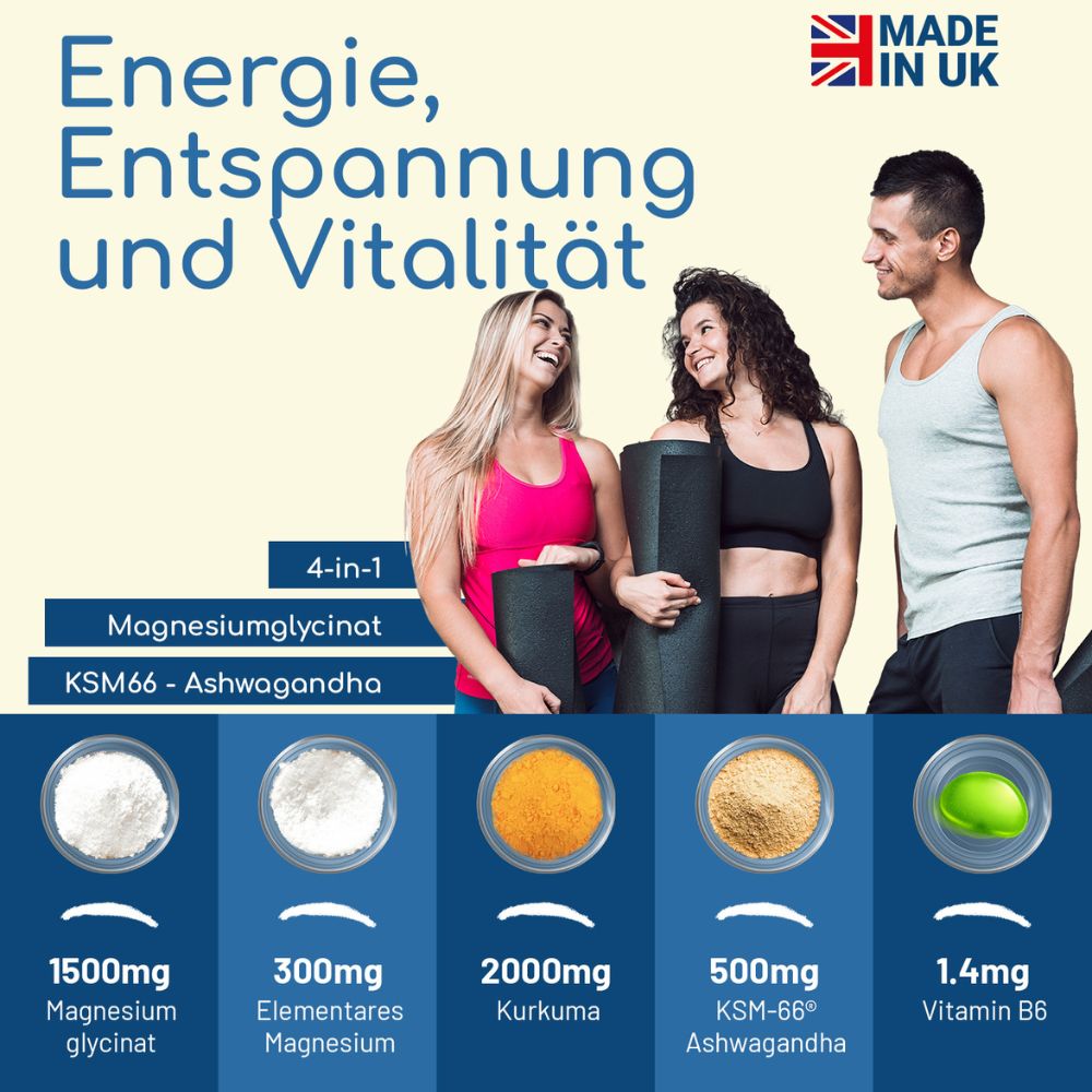 Prowise Healthcare | 4-IN-1 Magnesiumglycinat mit Ashwagandha, Kurkuma & Vitamin B6 - 90 vegane Kapseln