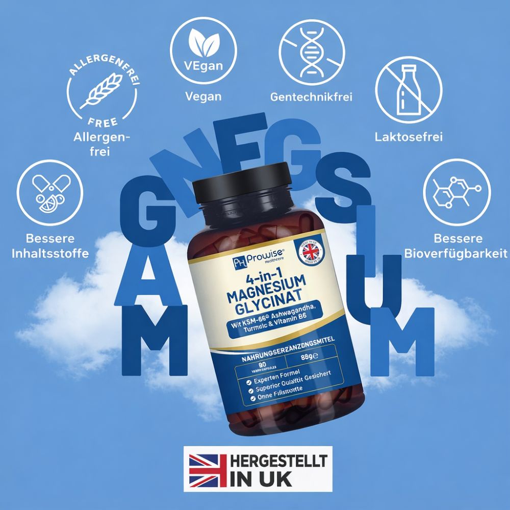 Prowise Healthcare | 4-IN-1 Magnesiumglycinat mit Ashwagandha, Kurkuma & Vitamin B6 - 90 vegane Kapseln