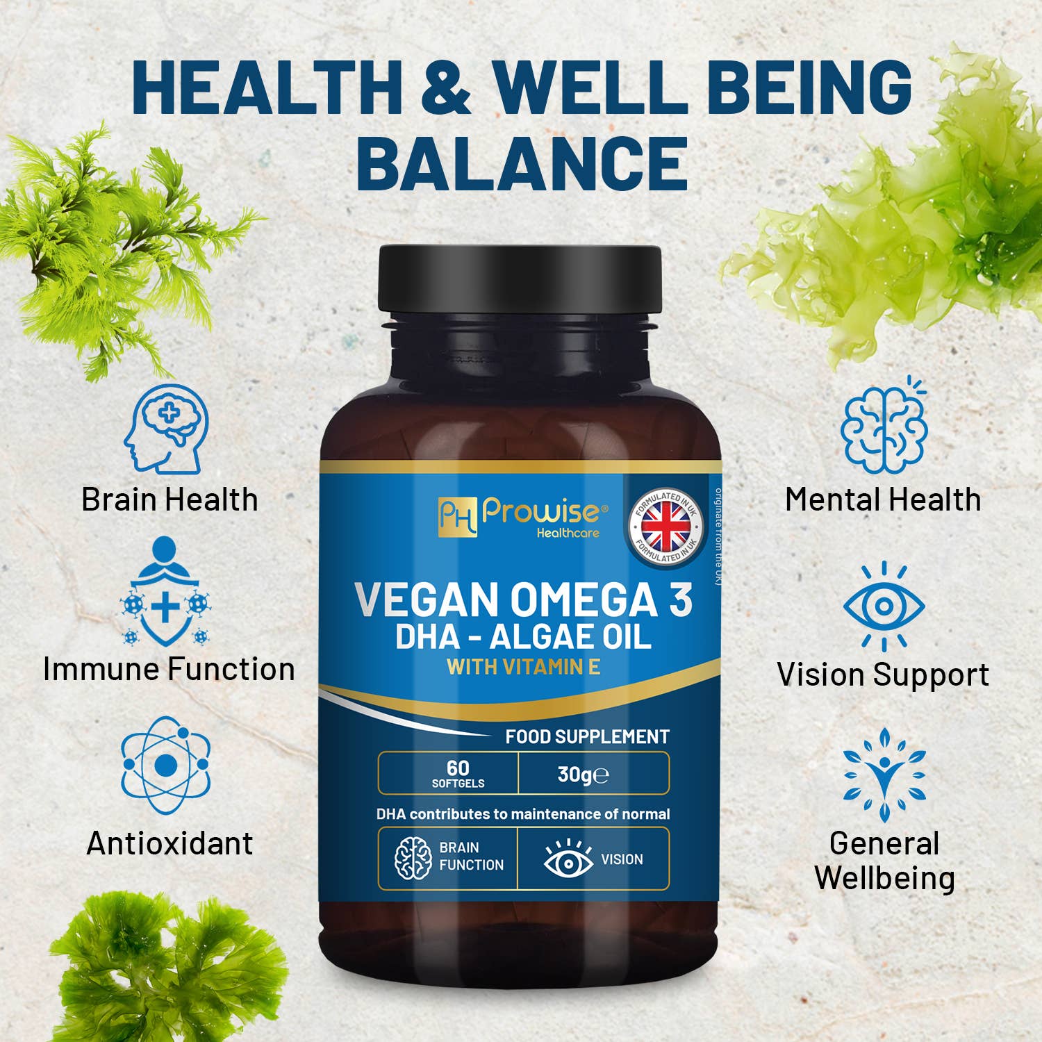 Prowise Healthcare | Vegan Omega-3 DHA aus Algenöl - 60 Weichkapseln