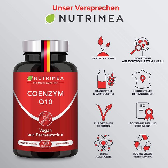 PREMIUM COENZYM Q10 Hochdosiert | 120 Vegane Kapseln für 2 Monatskur | 200 mg Tagesdosis Natürliches Q10 pflanzlicher Fermentation Ubiquinon statt Ubiquinol