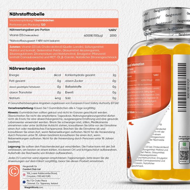 WeightWorld | Vitamin D3 4000 IE Gummibärchen