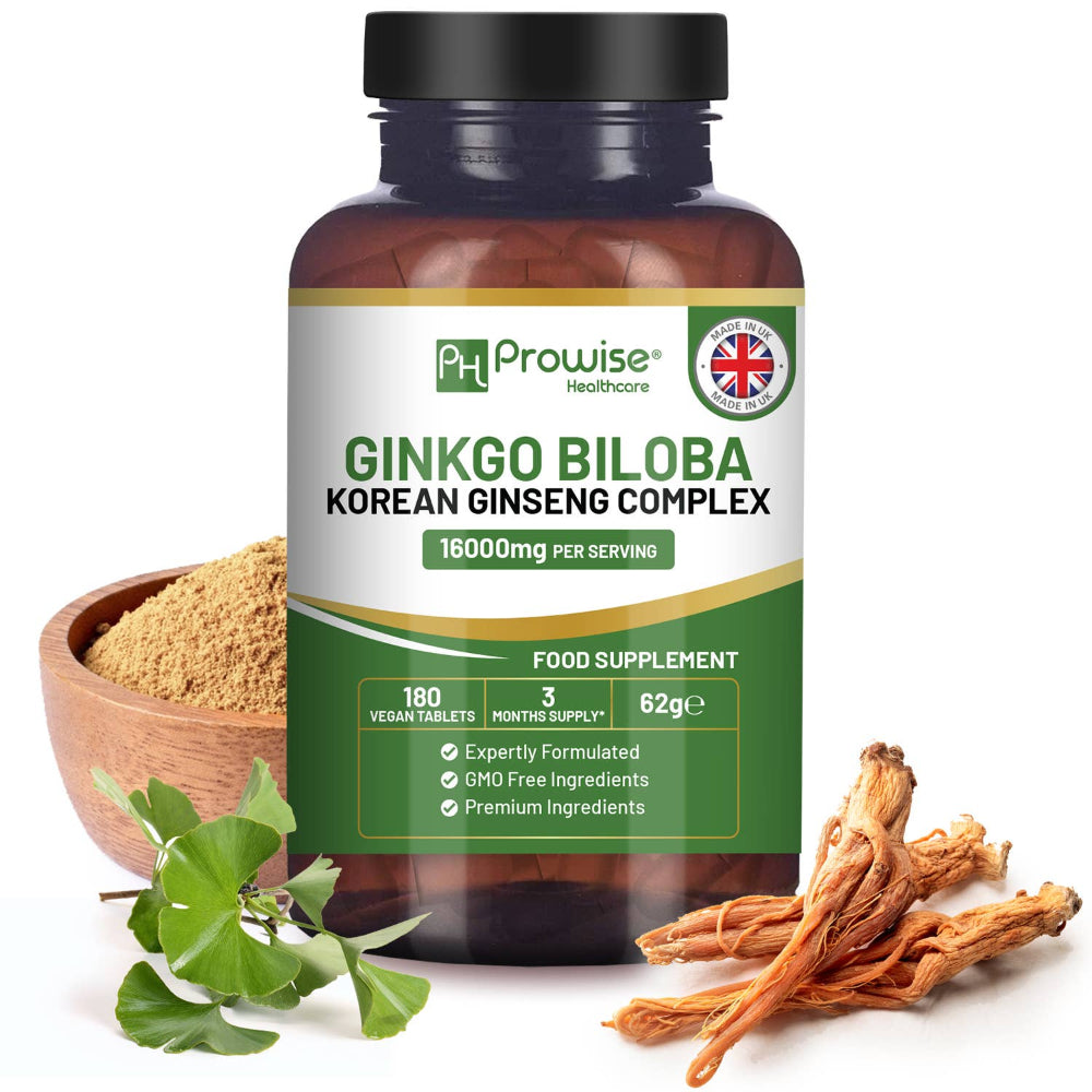 Prowise Healthcare | Ginkgo Biloba und Koreanische Ginseng 16.000 mg - 180 vegane Tabletten
