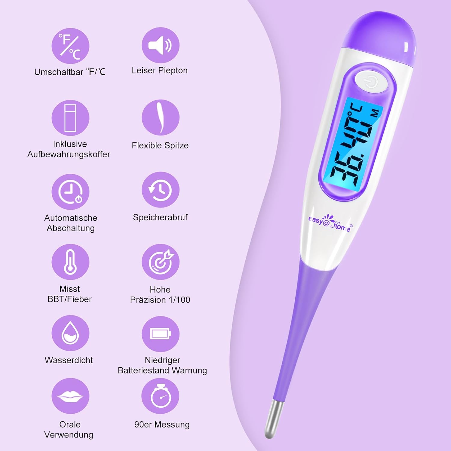 Easy@Home Basalthermometer Fruchtbarkeitsthermometer Ovulationstest zur Zykluskontrolle und Eisprung