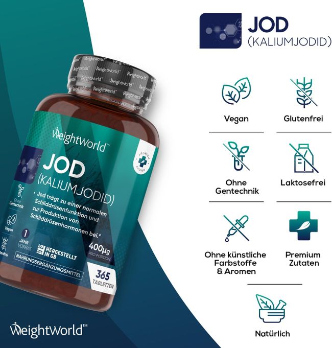 WeightWorld | Jod 400µg & Kaliumjodid – 365 vegane Tabletten