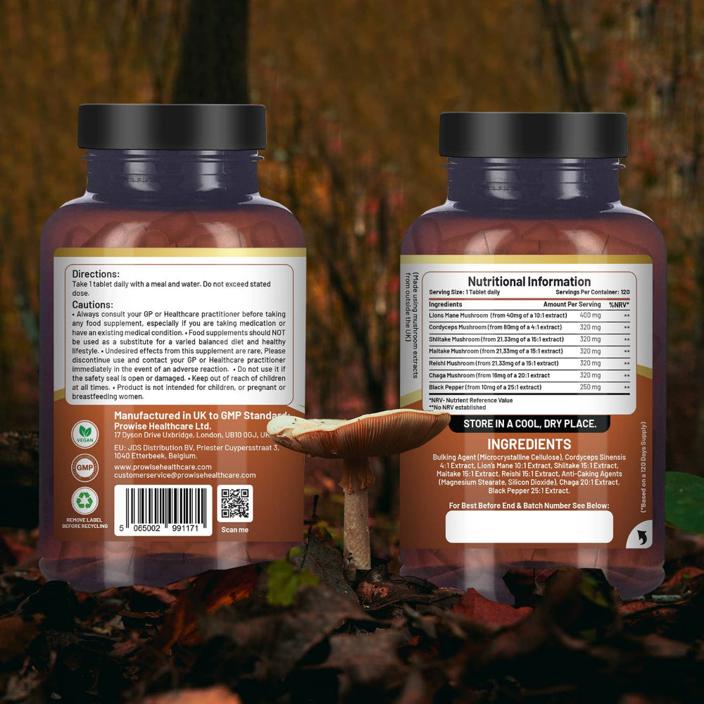 Prowise Healthcare | Advanced Mushroom Complex mit 6 Pilze - 120 vegane Tabletten