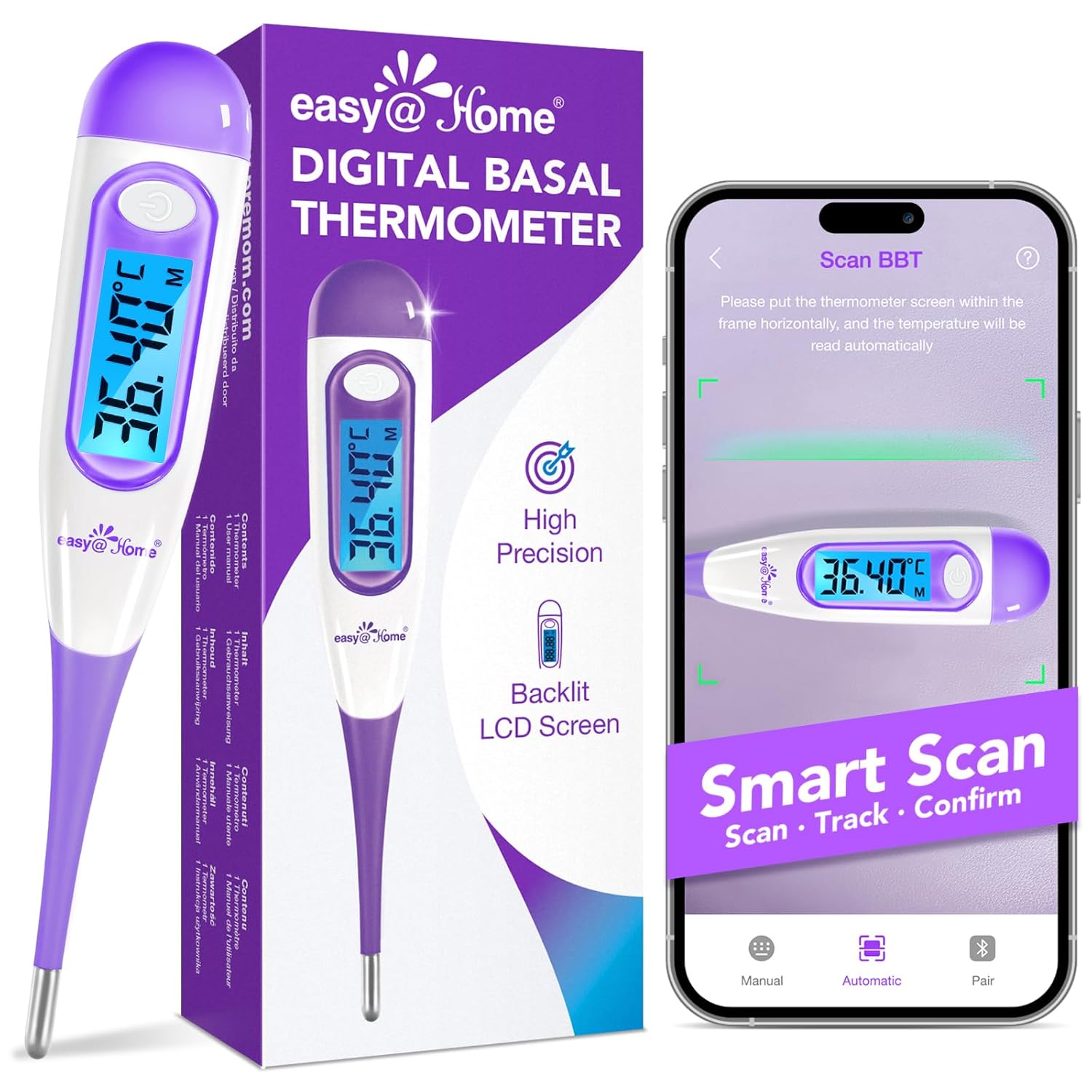 Easy@Home Basalthermometer Fruchtbarkeitsthermometer Ovulationstest zur Zykluskontrolle und Eisprung