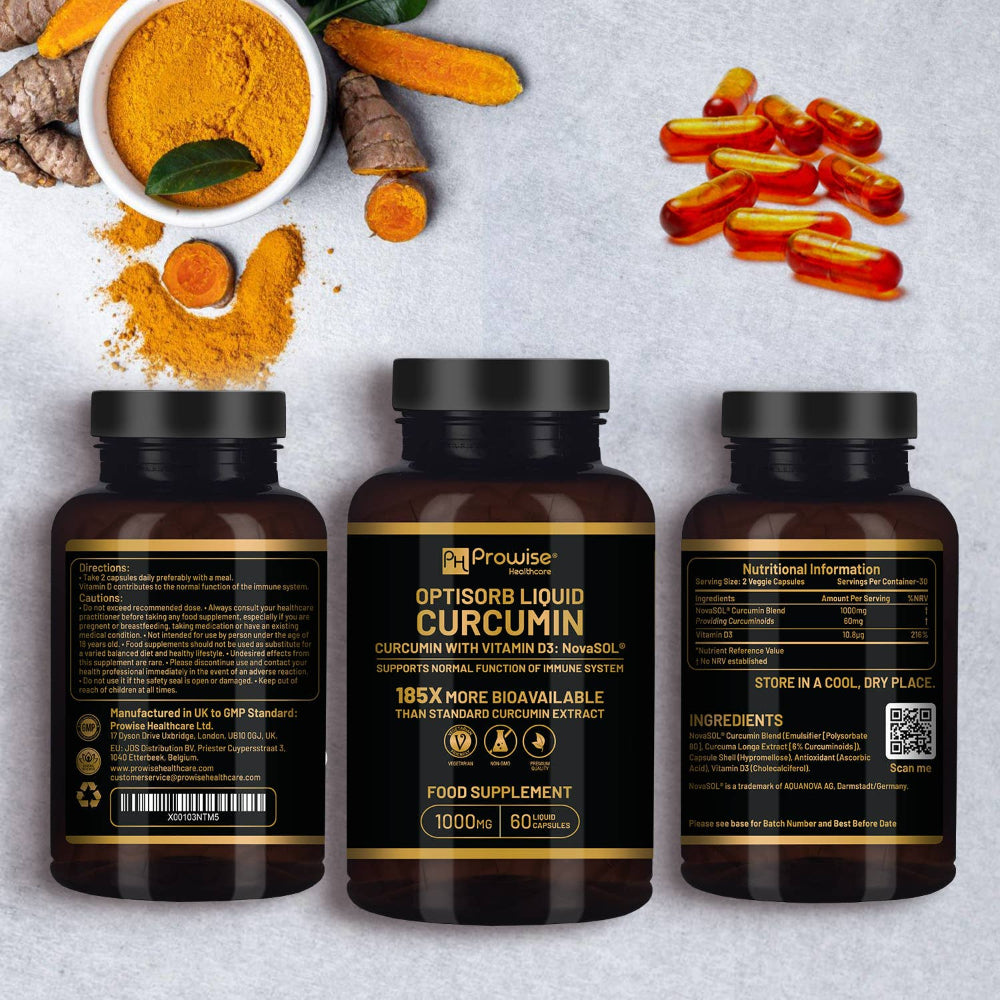 Prowise Healthcare | Optisorb flüssiges Curcumin mit Vitamin D – 60 Kapseln