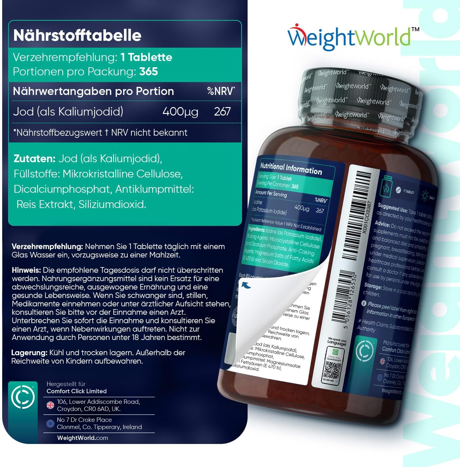 WeightWorld | Jod 400µg & Kaliumjodid – 365 vegane Tabletten