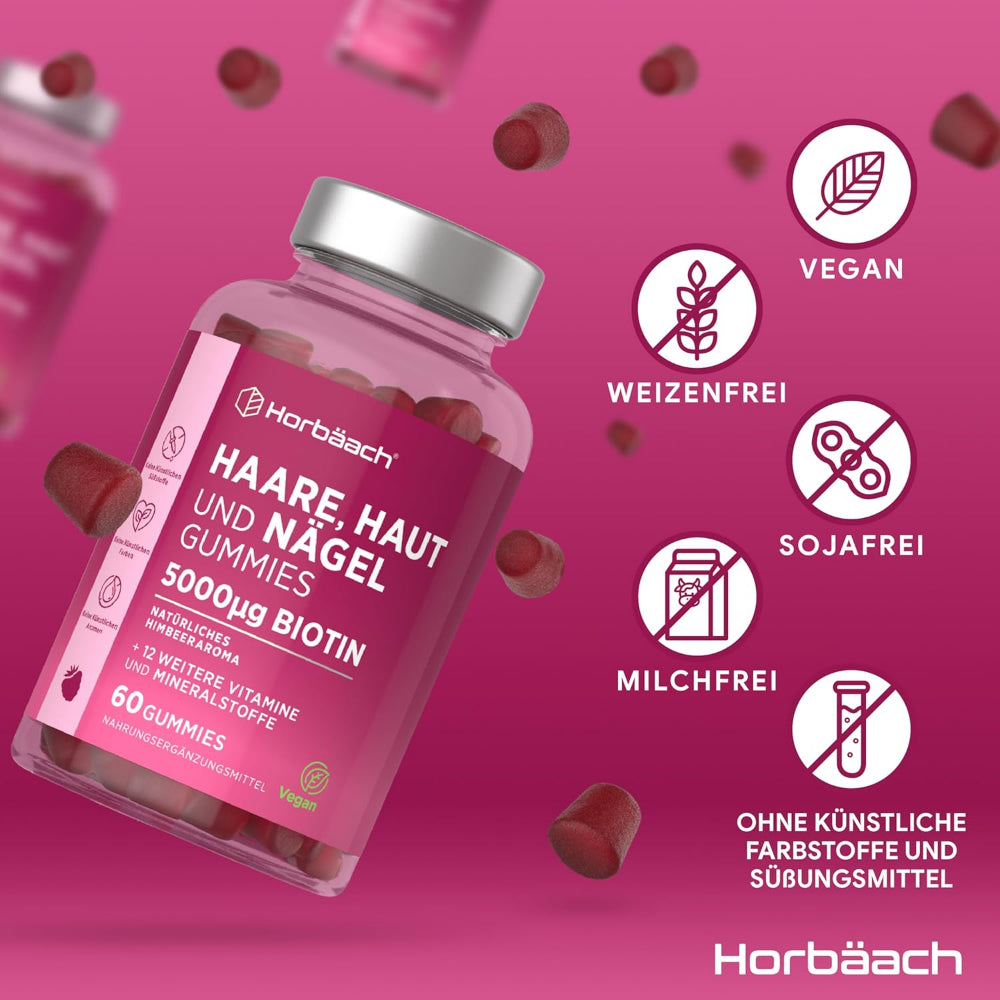 Horbaach | Haut, Haare & Nägel Gummies mit 5000μg Biotin - 60 Stück