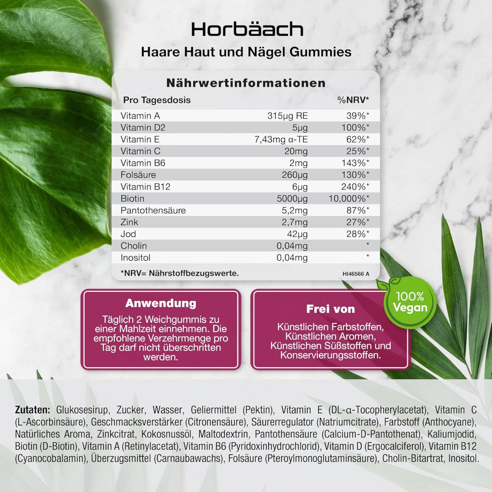 Horbaach | Haut, Haare & Nägel Gummies mit 5000μg Biotin - 60 Stück