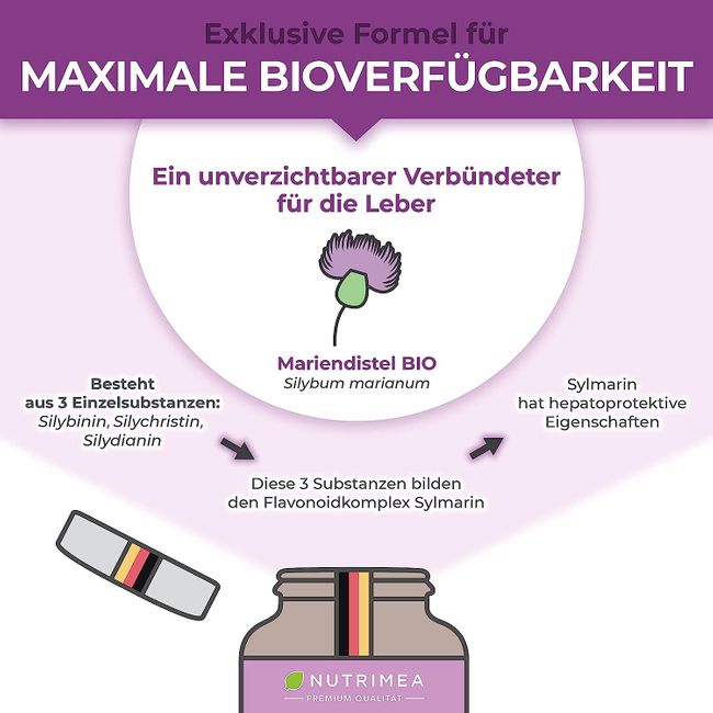Nutrimea DETOX Mariendistel BIO | Natürlich Leber & Körper entgiften | Reines Mariendistel-Extrakt