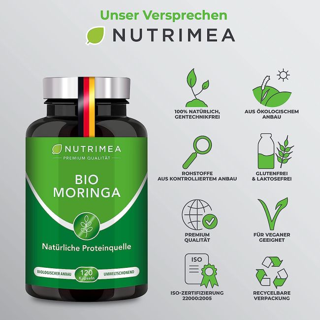 MORINGA Oleifera Kapseln | BIO Zertifiziert OHNE Zusätze | In Deutschland hergestellt | Energy Tabs im 4 Monatsvorrat | SUPERFOOD 100% VEGAN