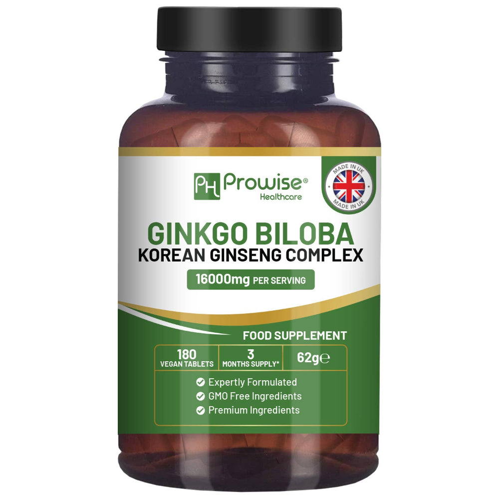 Prowise Healthcare | Ginkgo Biloba und Koreanische Ginseng 16.000 mg - 180 vegane Tabletten