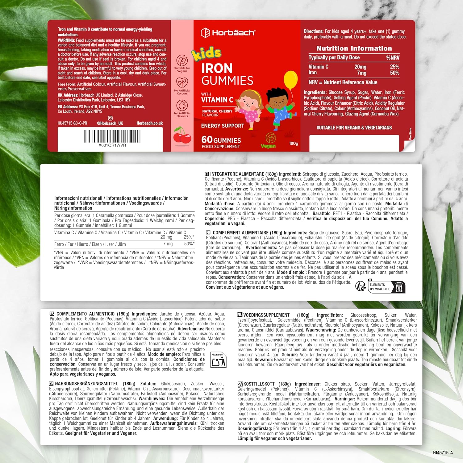 Horbaach | Eisen Vitamin C Gummibärchen für Kinder  - 60 Stück