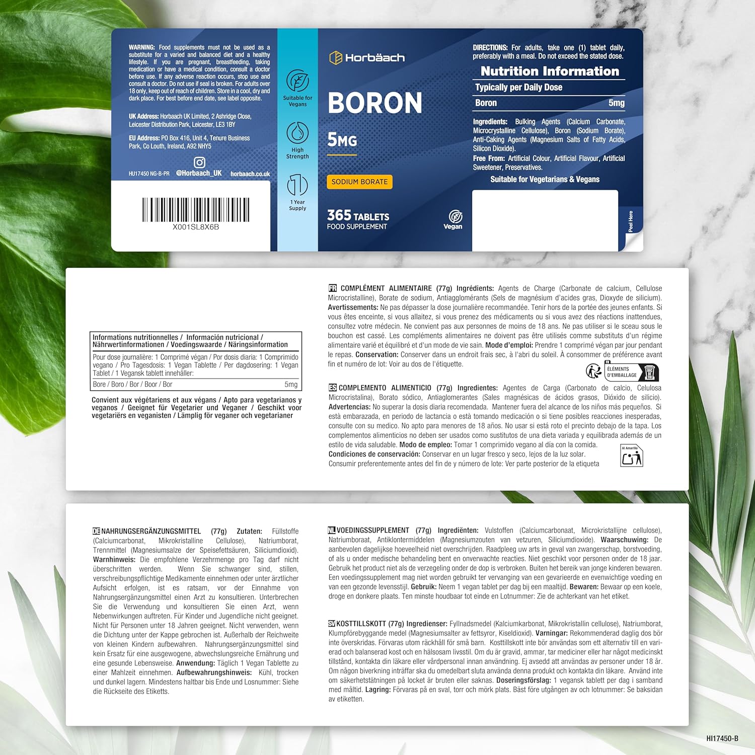 Horbäach | Boron 5mg - 1 Jahr Vorrat - 365 Vegane Tabletten - Hochdosiert
