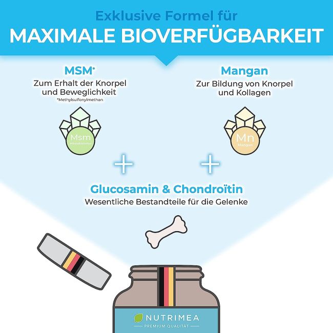Glucosamin & Chondroitin Hochdosiert + MSM + MANGAN | Einmalige Gelenk-Komplex FORTE PLUS 4in1 Kombi | Gelenkkapseln für gesunde Gelenke, Knochen, Knorpel, Bindegewebe Kapseln Gegen Gelenkschmerzen