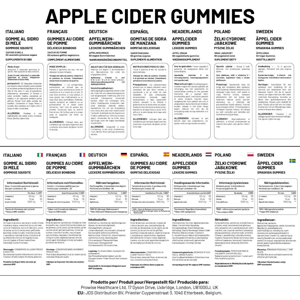 Prowise Healthcare | Vegane Apfelessig-Gummibärchen 1000 mg – 60 Gummies