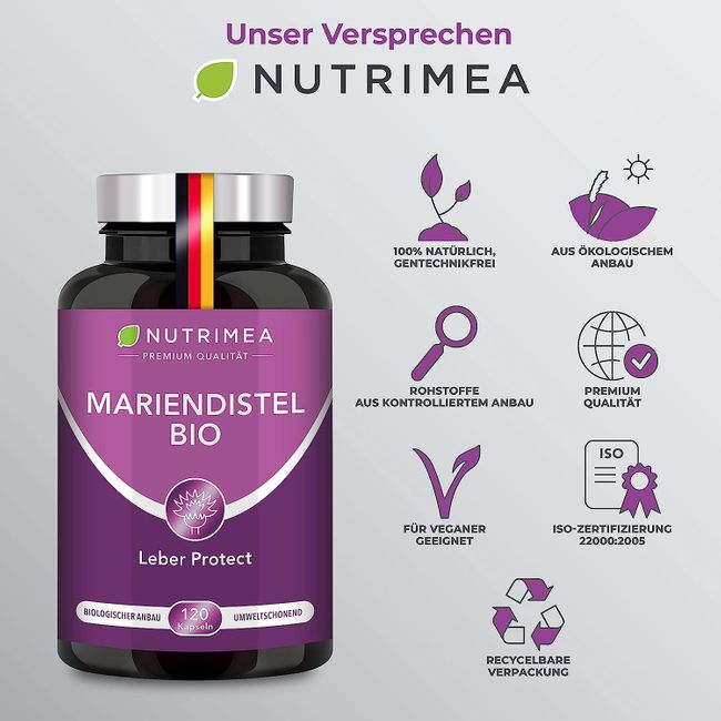 Nutrimea DETOX Mariendistel BIO | Natürlich Leber & Körper entgiften | Reines Mariendistel-Extrakt