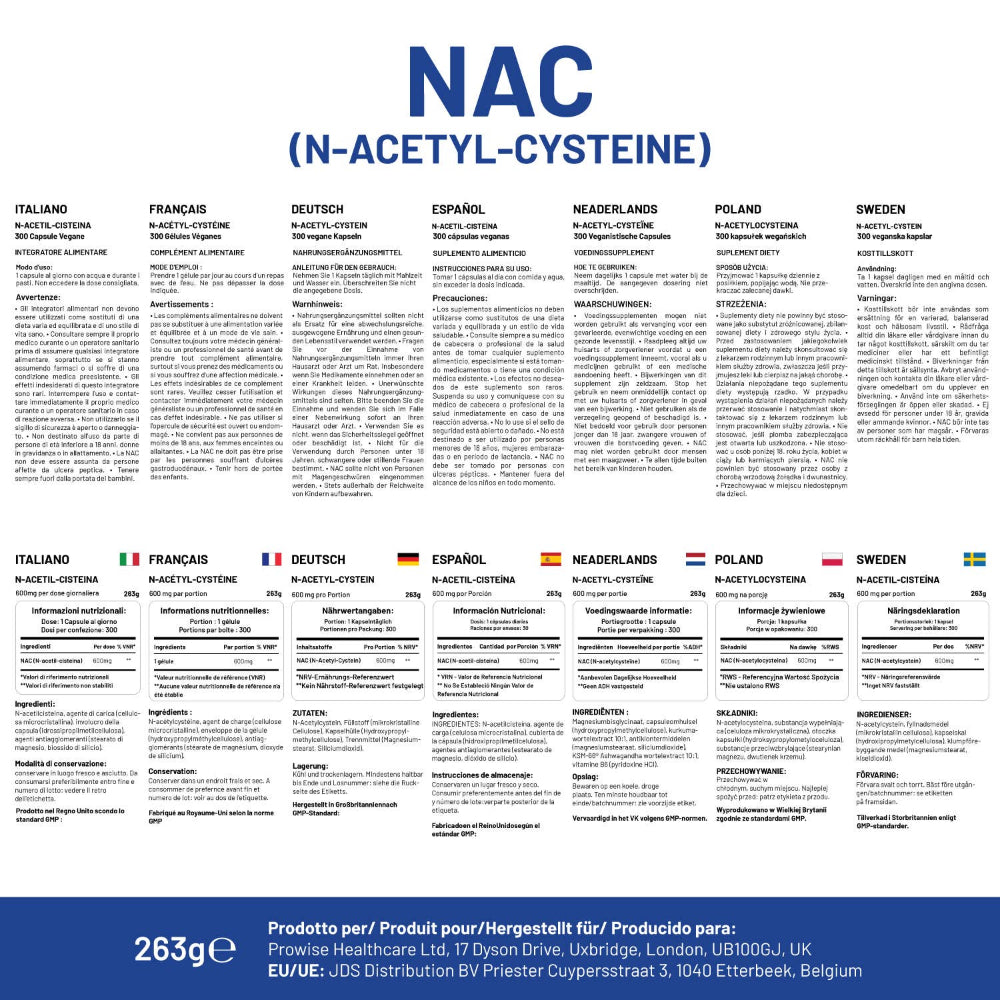 Prowise Healthcare | Vegan N-Acetyl-Cystein (NAC) 600 mg - 300 Kapseln