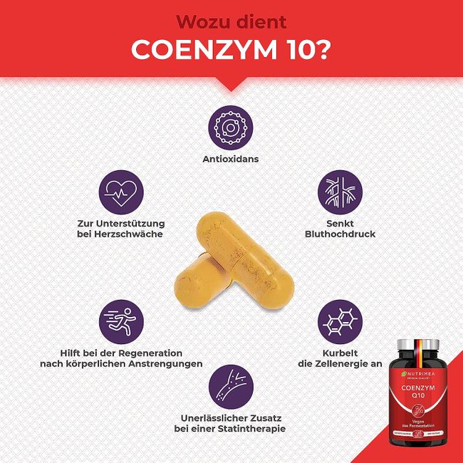 PREMIUM COENZYM Q10 Hochdosiert | 120 Vegane Kapseln für 2 Monatskur | 200 mg Tagesdosis Natürliches Q10 pflanzlicher Fermentation Ubiquinon statt Ubiquinol