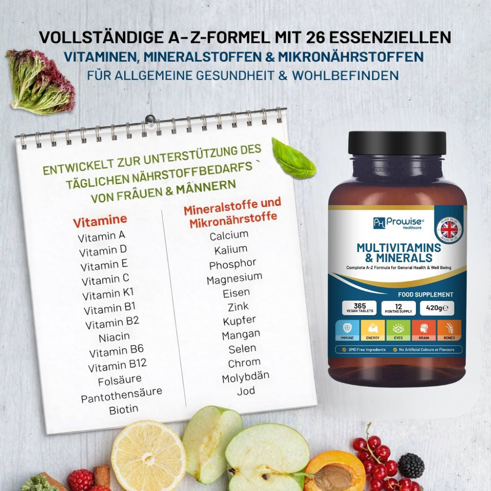 Prowise Healthcare | A-Z Multivitamine & Mineralien - 365 Vegane Tabletten