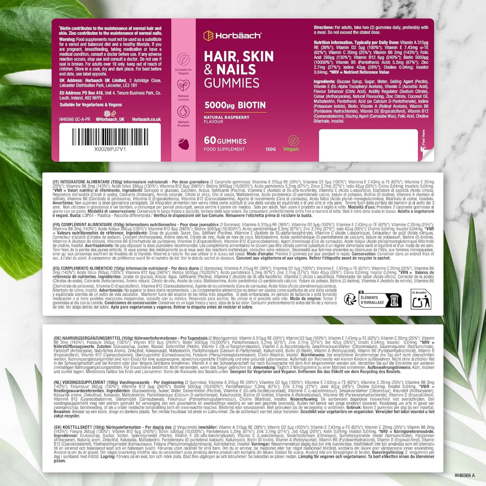Horbaach | Haut, Haare & Nägel Gummies mit 5000μg Biotin - 60 Stück