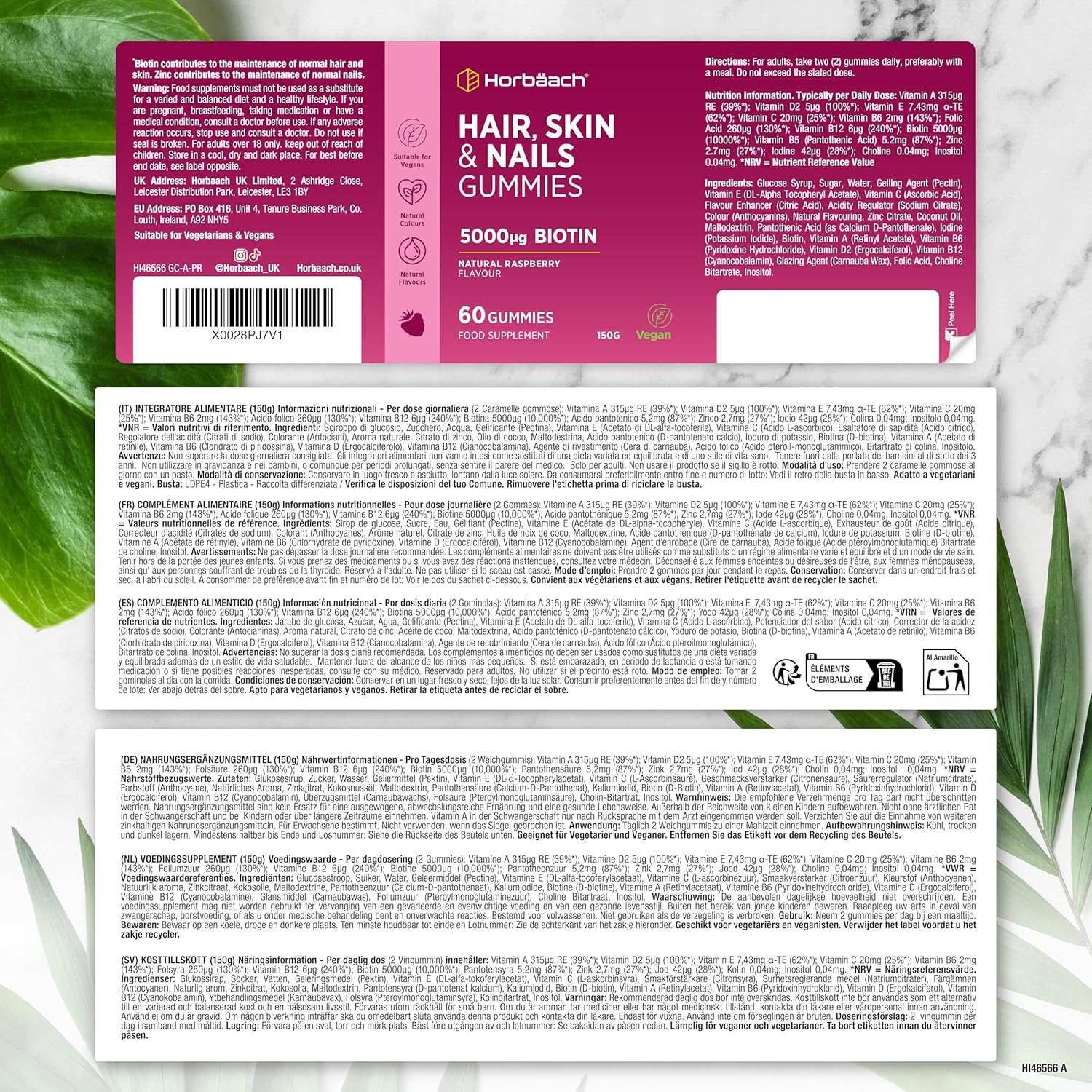 Horbaach | Haut Haare Nägel Gummies mit 5000μg Biotin - 60 Stück